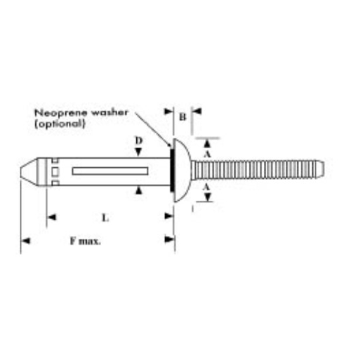 Gesipa Bulb-Tite Shaveable Head Blind Rivet, RV6607-6-8W Blind Rivets; 3/16 Inch, (.187 Inch), (.0